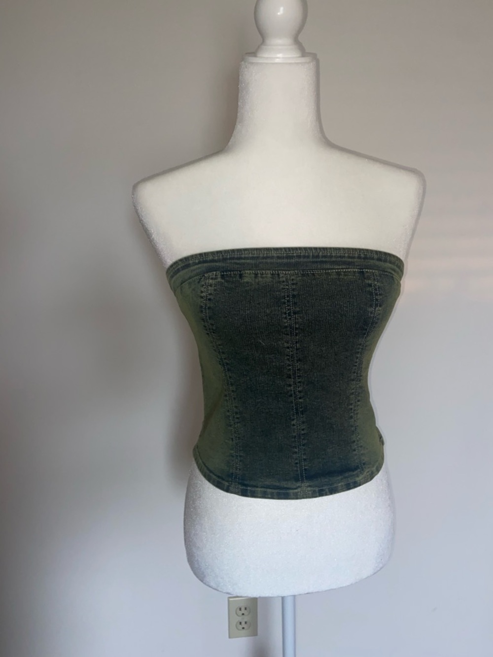 silence + noise Olive Green Strapless Denim Corset Top